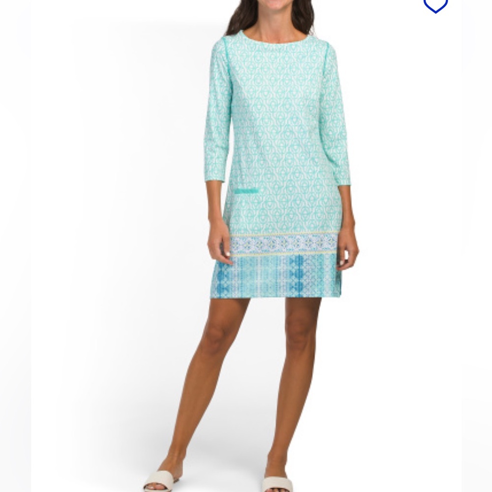 Cabana Life S Dress Womens Blue Coastal Cottage Shift UPF 50+ Pocket NWT